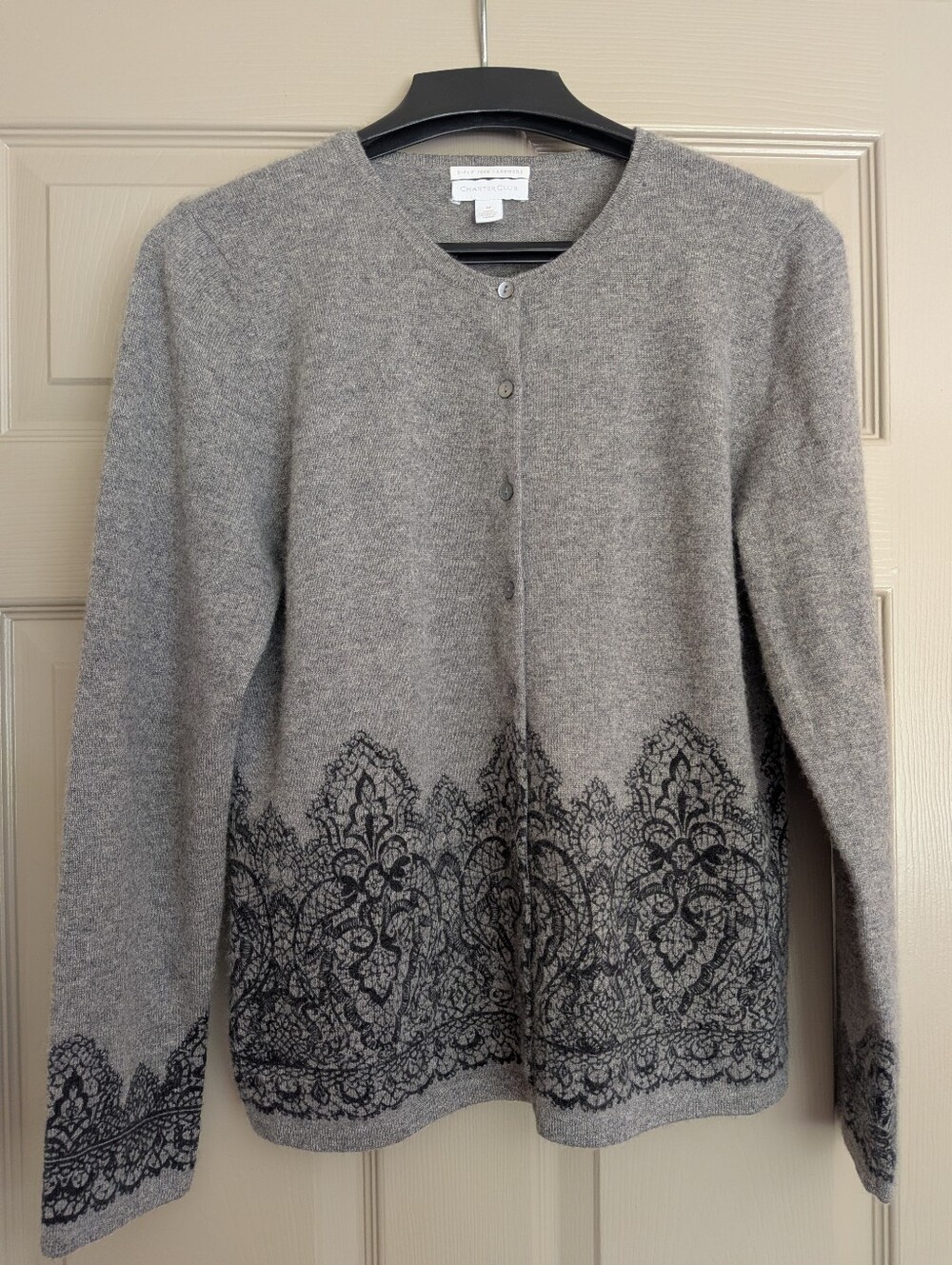 Charter Club Cashmere grey sweater Paisley Office medium Cardigan Luxury